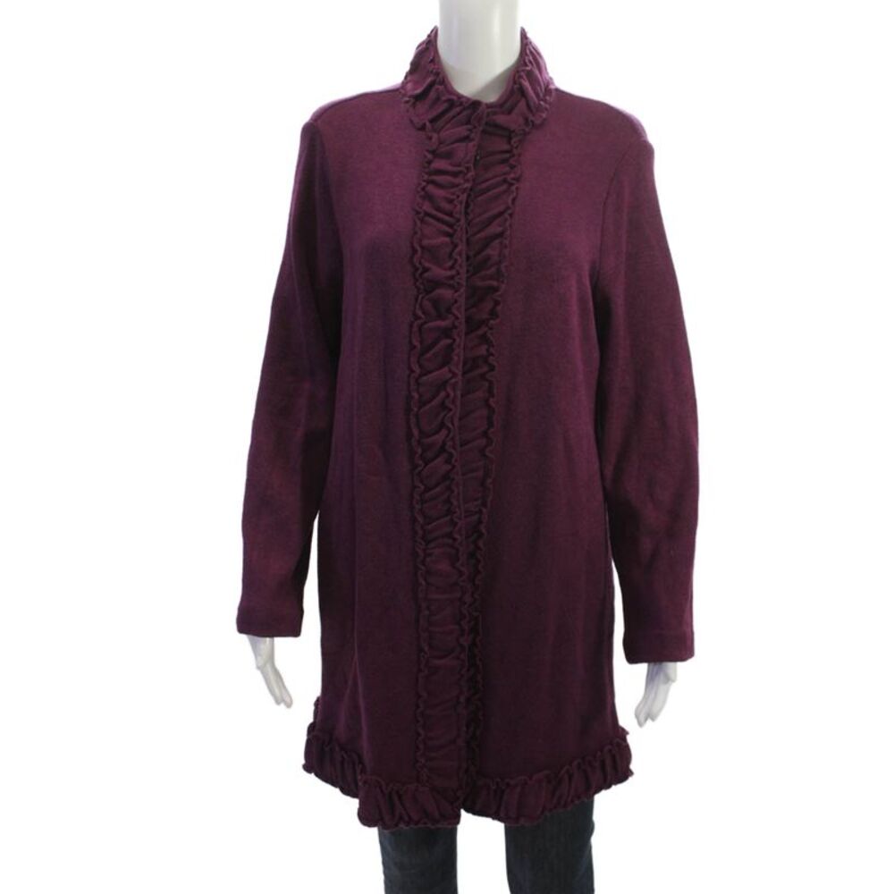 Pure Essence Women Collared Long Sleeve Purple Coatigan Size L